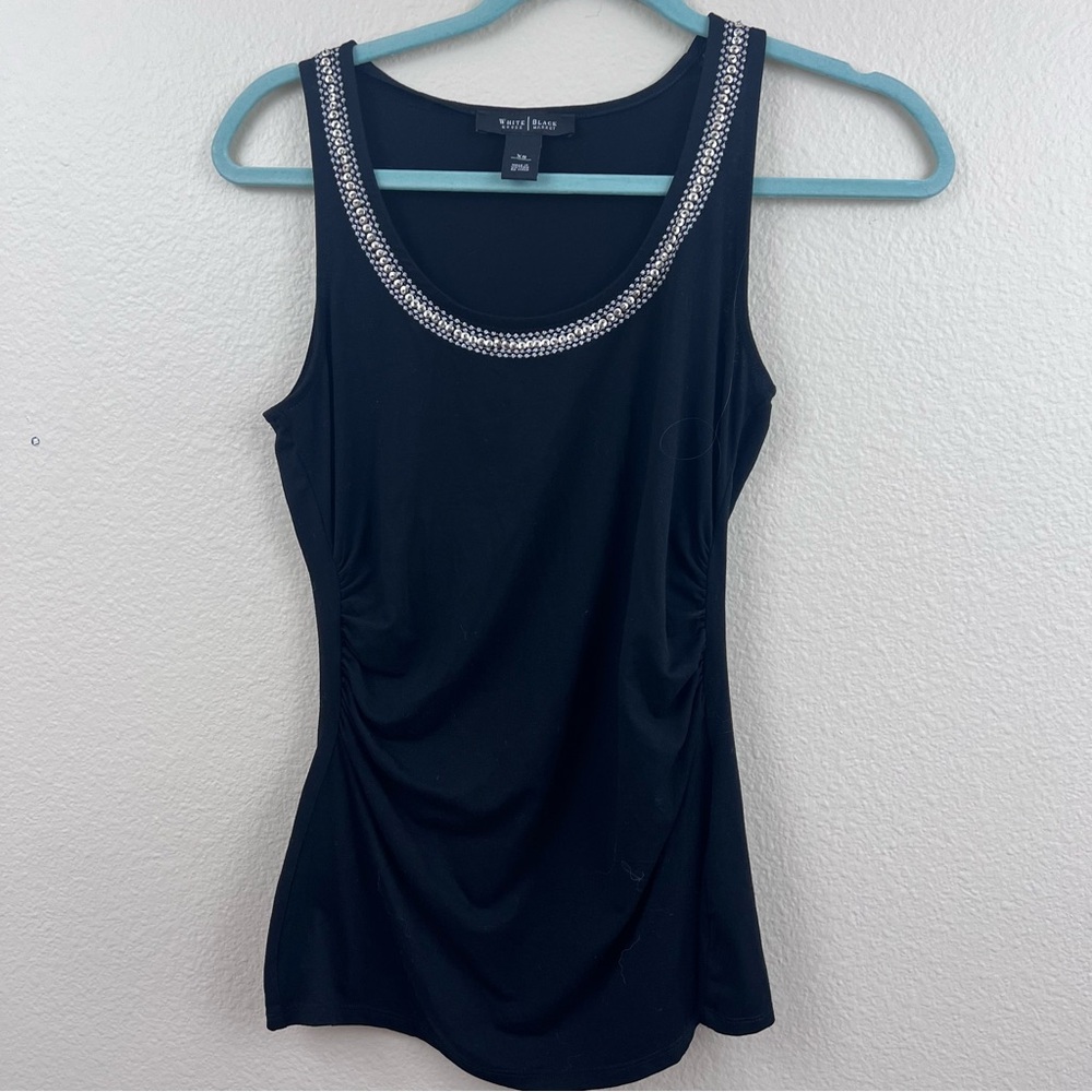 White House Black Market Embellished Black Tank Top Side Runching XSmall